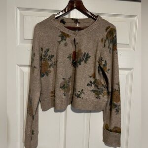 Free People Beige Knit Cardigan with Multicolor Accents